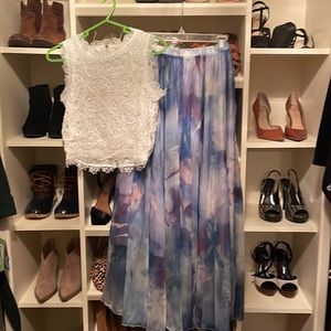 Chi wish Crop top with long floral skirt NWOT